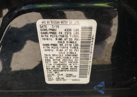 2015 Nissan Rogue Select S z USA, uszkodzony, nr VIN JN8AS5MT8FW164283